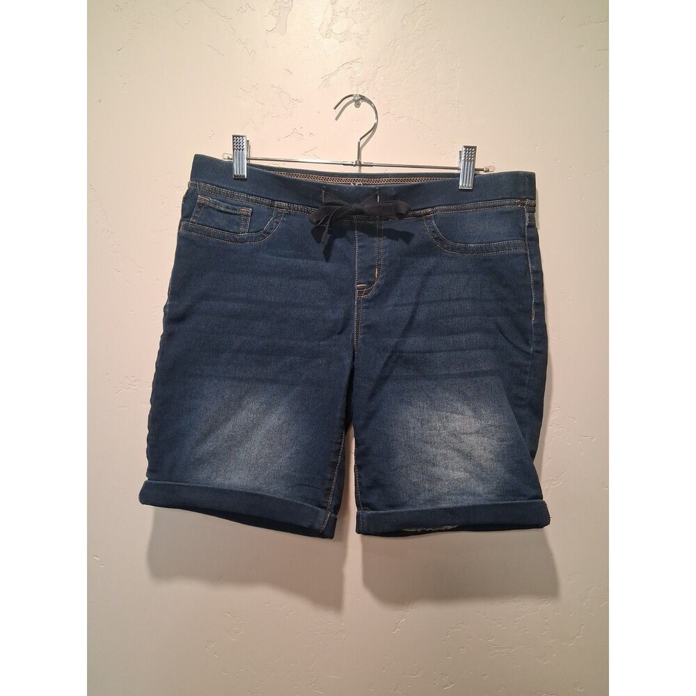 Womens Juniors Size 11/13 (L) Denim Jean Shorts Mid Rise Medium/Dark Wash NoBo